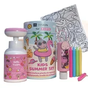 Kosmetyki kąpielowe dla dzieci - HiSkin Kids Summer Pink zestaw płyn do kąpieli 75ml + pianka do mycia 300ml + kredki 5szt + kolorowanka - miniaturka - grafika 1
