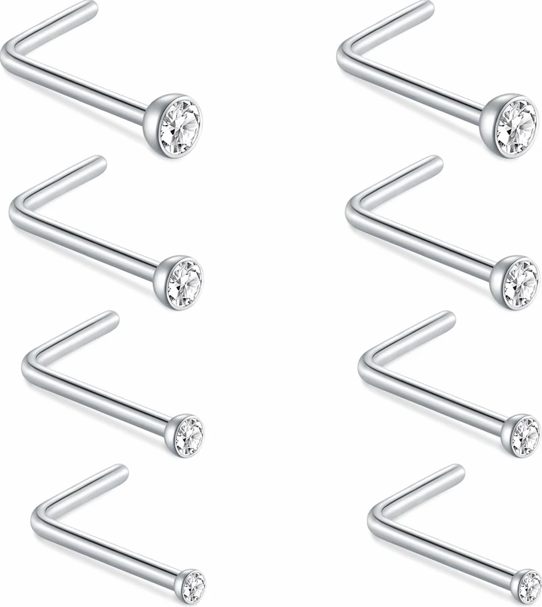 KOLCZYKI DO NOSA 20G 0.8MM STAL SZLACHETNA L KSZTALT DIAMENT