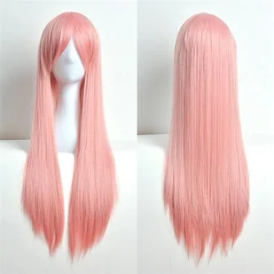 DŁUGA PERUKA Proste Włosy Rozmiar Uniwersalny 80 cm różowa BQ3D - Dodatki do strojów karnawałowych - miniaturka - grafika 1