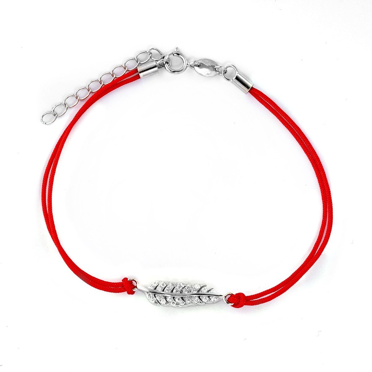 Srebrna bransoletka 925 Liść Czerwony Sznurek