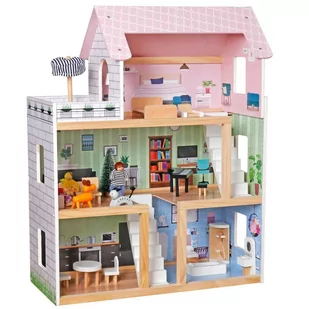 DOMEK DLA LALEK DREWNIANY LED  62x27x77CM + 3 LALKI + 2 ZWIERZĄTKA - Domki dla lalek - miniaturka - grafika 5