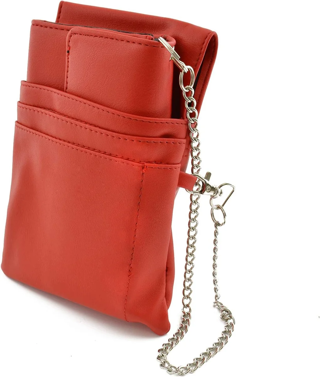 PORTFEL KELNERSKI KABURA ŁAŃCUCH KIESZENIE SOLIDNY UNISEX DUŻY CZERWONY