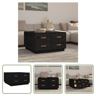 The Living Store stolik kawowy czarny 80x80x45 cm lite drewno sosnowe - Ławy i stoliki kawowe - miniaturka - grafika 1