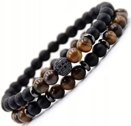 Bransolety męskie - Bransoletka Męska kamień agat Tiger Eye 2w1 Jakość - miniaturka - grafika 1