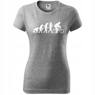 Koszulki i topy damskie - Damska Koszulka z Nadrukiem Rowerowa Ewolucja Rower Prezent dla Rowerzystki ciemnoszary melanż L - miniaturka - grafika 1