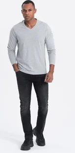 Ombre Męski longsleeve bez nadruku z dekoltem w serek - szary melanż V7 OM-LSBL-0108 XXL - Koszulki męskie - miniaturka - grafika 1