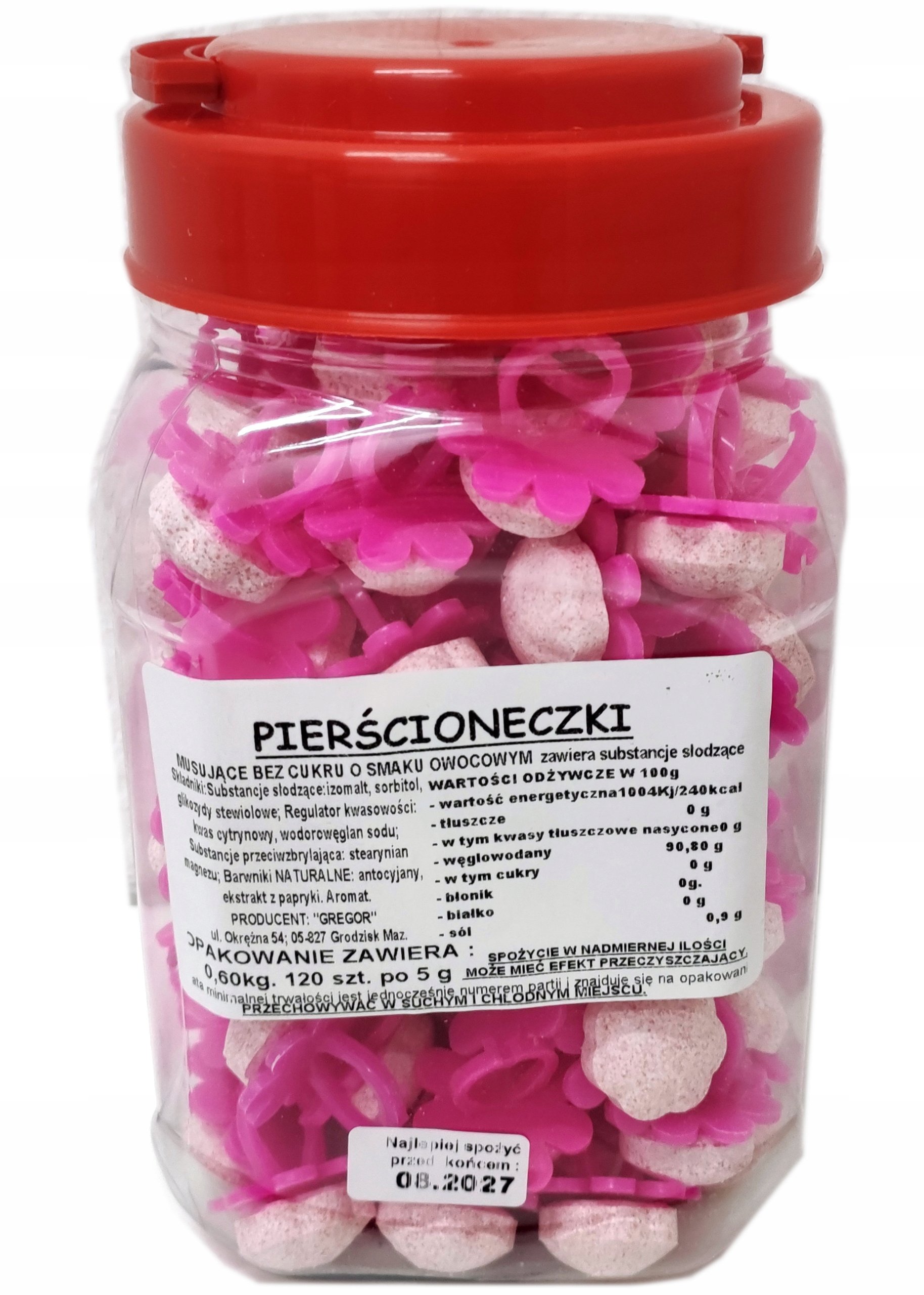 Gregor Lizak Cukierek Pudrowy Pierścionek Bez Cukru 120szt x 5g