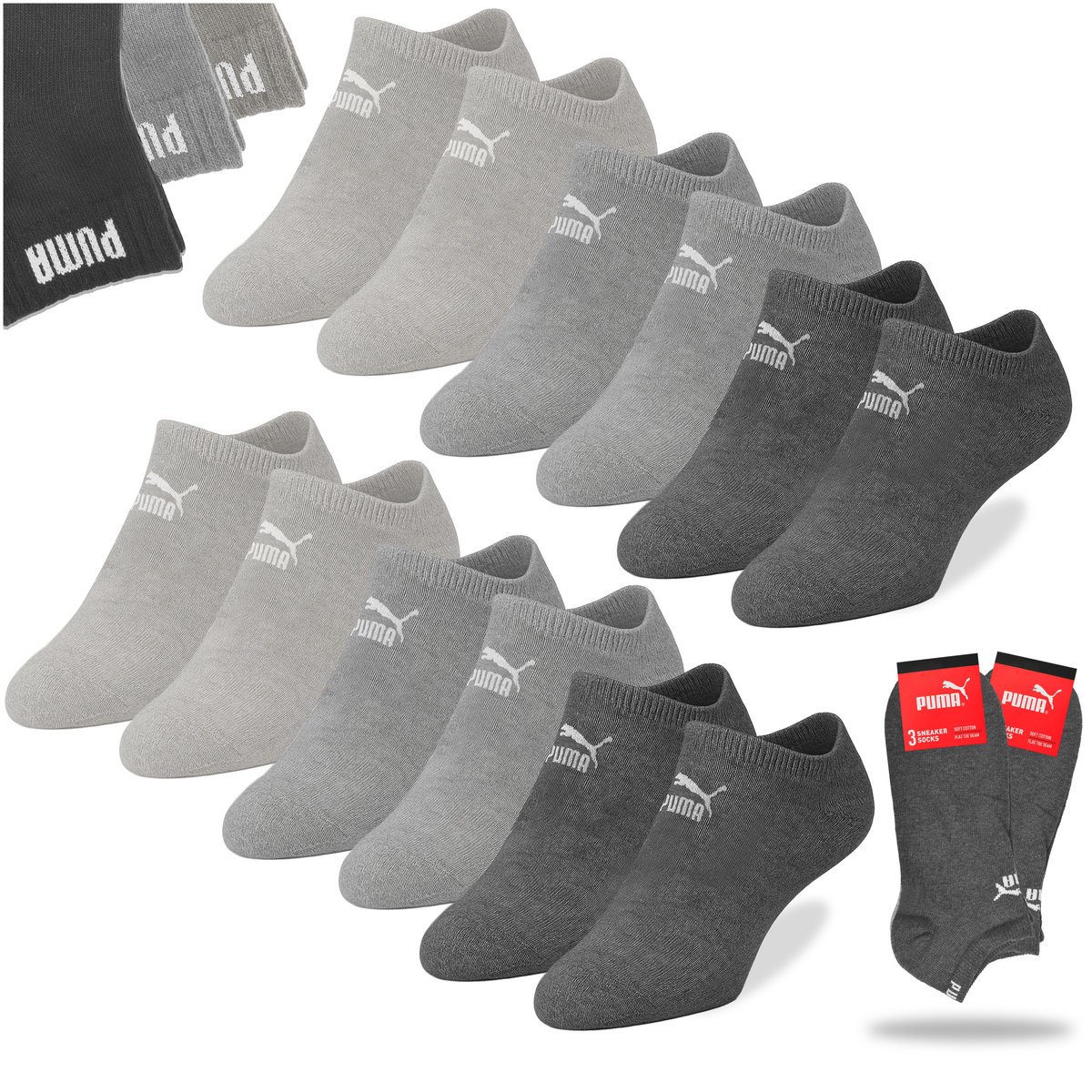 Puma Skarpety Męskie Stopki Sneaker Zestaw Bawełna Szare Mix 6 par 35/38