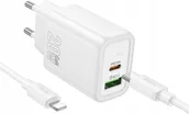 Ładowarki do telefonów - HOCO ładowarka sieciowa USB A + Typ C + kabel Typ C do Lightning PD QC3.0 3A 20W N61 biała - miniaturka - grafika 1