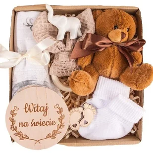 PREZENT na narodziny dla dziecka z maskotką, pieluszką i gryzakiem - Zestawy upominkowe - miniaturka - grafika 1