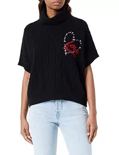 Love Moschino Damski sweter oversize fit turtleneck Whit Heart and Logo Embroidery O sweter, czarny, 48 - Swetry damskie - miniaturka - grafika 1