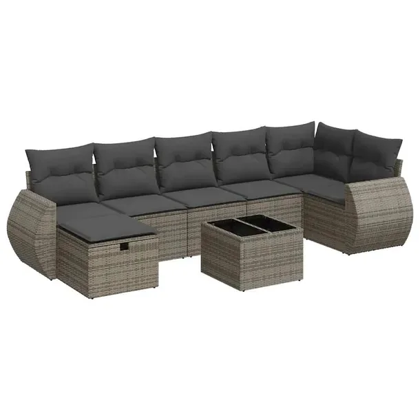 Zestaw mebli ogrodowych szary rattan PE z poduszkami, wymiary 71x62x69 cm