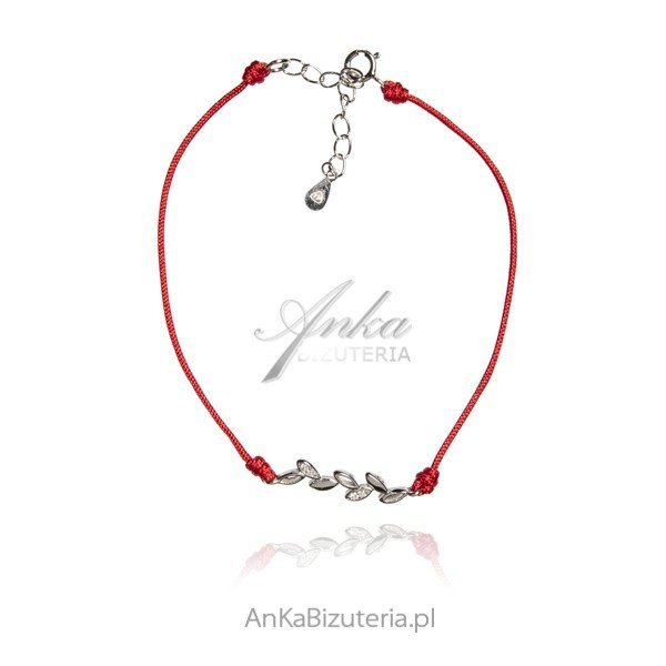 ankabizuteria.pl Bransoletka srebrna LISTKI z czerwonym sznureczkie