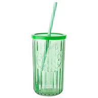 Szklanki - SZKLANKA KUBEK W PRĄŻKI ZE SŁOMKĄ I POKRYWKĄ 450ML - miniaturka - grafika 1
