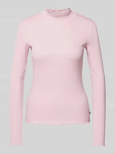 Bluzka o kroju slim fit z mieszanki bawełny z długim rękawem i falbanami - Bluzki damskie - miniaturka - grafika 1