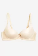 Biustonosze - Beżowy Biustonosz o Fasonie Push Up z Ozdobną Kokardką i Różami Nivrine - miniaturka - grafika 1