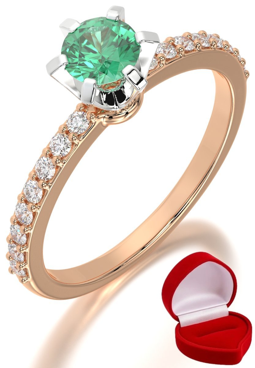 ZŁOTY PIERŚCIONEK ZARĘCZYNOWY 585 14k SZMARAGD 0,30 ct RÓŻOWE ZŁOTO R17