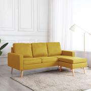Narożniki - vidaXL 3-osobowa sofa z podnóżkiem, żółta, tapicerowana tkaniną - miniaturka - grafika 1