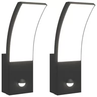 Lampy ogrodowe - vidaXL Zewnętrzne kinkiety LED z czujnikami, 2 szt., czarne, aluminium - miniaturka - grafika 1