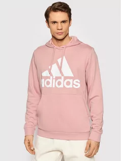 Bluzy męskie - Adidas Bluza Essentials Big Logo HE4560 Różowy Regular Fit - grafika 1