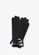 Rękawiczki - Damskie rękawiczki z kokardą w kratę czarne - miniaturka - grafika 1