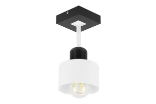 Biało-czarna lampa sufitowa, jednopunktowy spot DWE10x10SC z drewna i metalu E27 - Lampy sufitowe - miniaturka - grafika 1