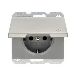 Hager Polo K.5 Gniazdo SCHUKO z pokrywą z podwyższoną ochroną styków stal szlachetna 47517104 47517104 - Gniazdka elektryczne - miniaturka - grafika 1