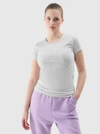 Koszulki i topy damskie - T-shirt slim z logo damski 4F 4FWSS24TTSHF1163-27M Szary - miniaturka - grafika 1