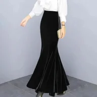 Spódnice - Welurowa ołówkowa spódnica maxi - Czarny M - miniaturka - grafika 1