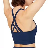 Biustonosze - LOS OJOS Biustonosz sportowy - Crisscross plecy średnie wsparcie biustonosz sportowy ze zdejmowanymi miseczkami, Granatowy (True Navy), L - miniaturka - grafika 1
