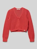 Swetry dla dziewczynek - kardigan rozpinany w kroju regular fit z perforowaniem - miniaturka - grafika 1