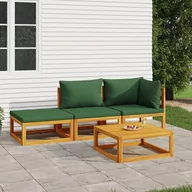 Meble ogrodowe - 4-cz. zestaw wypoczynkowy do ogrodu, zielone poduszki, drewno vidaXL - miniaturka - grafika 1