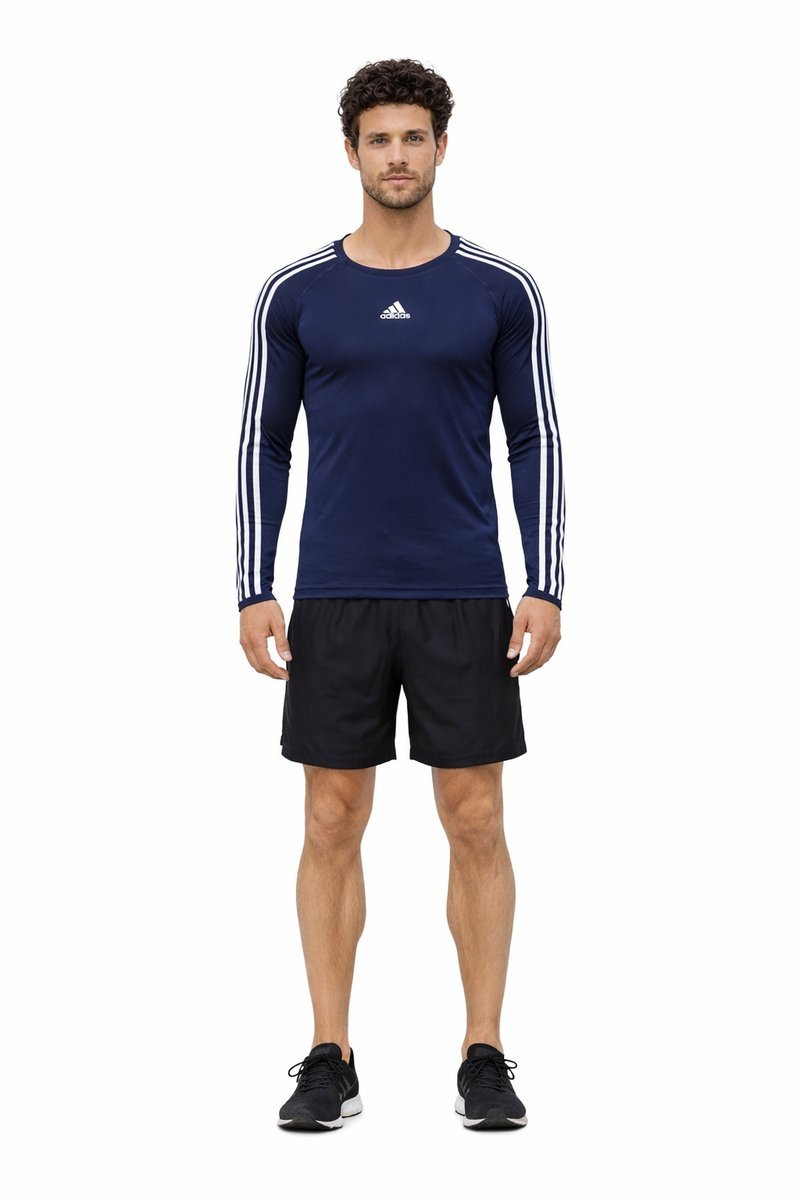ADIDAS GRANATOWA KOSZULKA Z DŁUGIM RĘKAWEM Z BIAŁYMI PASKAMI L I4A
