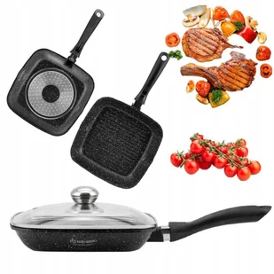 Patelnia grillowa z pokrywką 24 cm kwadratowa powłoka czarny marmur - Patelnie - miniaturka - grafika 1