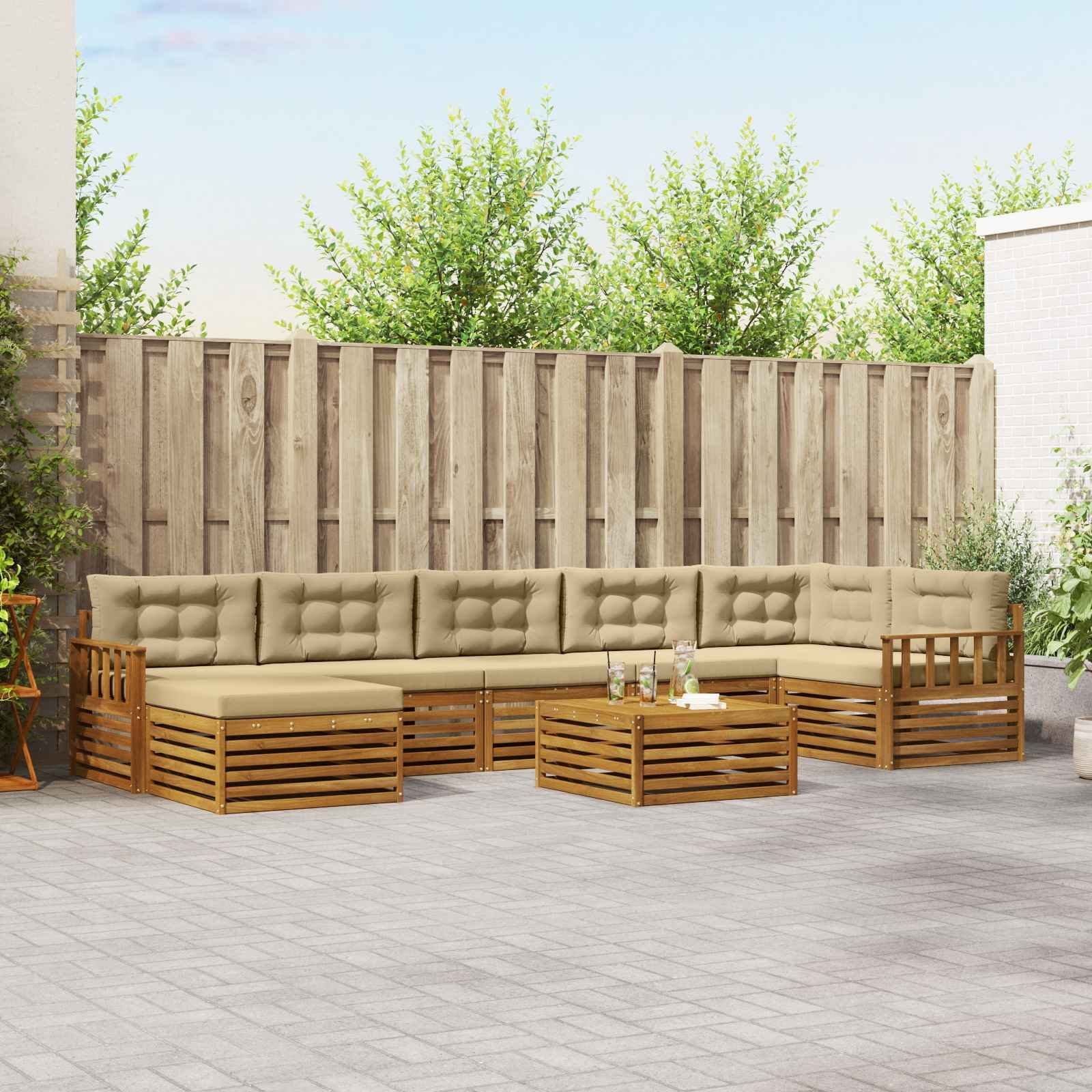 vidaXL Zestawy sof 8 pcs i Beżowy Lite Drewno Akacji