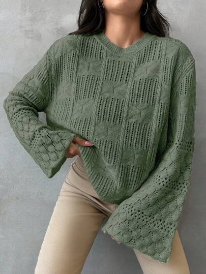 SWETER DAMSKI ZIELONY Z DŁUGIM RĘKAWEM CASUAL ŁMG