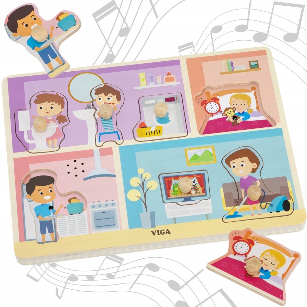 Drewniane puzzle dźwiękowe interaktywne układanka aktywności dopasuj viga