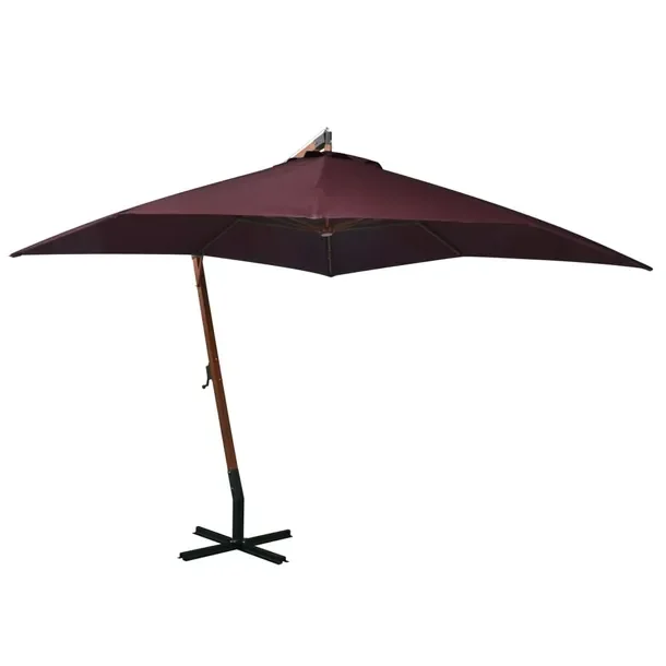 Parasol wiszący 300x300 cm, bordowy, drewno jodłowe