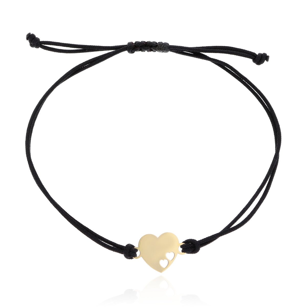 Bransoletka czarny sznurek dwa serduszka w złotym sercu pr.585