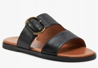 Klapki i japonki damskie - GEOX KLAPKI DAMSKIE CZARNE SKÓRZANE WSUWANE 40 ŻIK - miniaturka - grafika 1