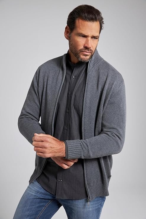 JP 1880 SZARY SWETER MĘSKI Z PÓŁGOLFEM BAWEŁNIANY PLUS SIZE 4XL 17AA