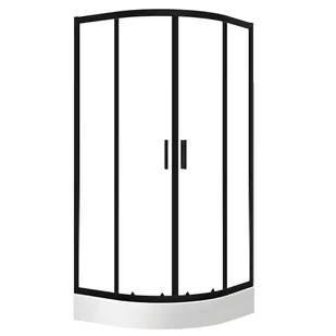 Zestaw kabina prysznicowa z brodzikiem Laveo Bresso 90x185 półokrągła uniwersalna czarna transparentne - Kabiny prysznicowe - miniaturka - grafika 1