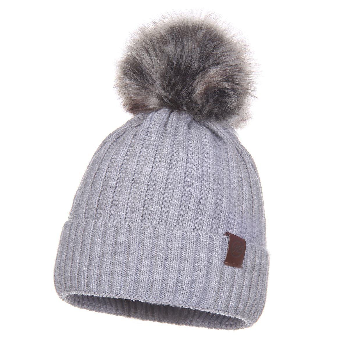 Czapka Damska Jesienna Zimowa Z Pomponem Ciepła Szary Szarość