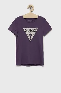 Koszulki dla dziewczynek - Guess t-shirt dziecięcy kolor fioletowy - grafika 1