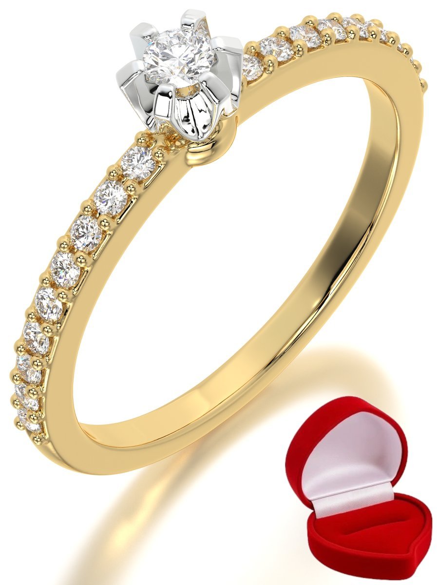 ZŁOTY PIERŚCIONEK ZARĘCZYNOWY 585 14k DIAMENT LAB BRYLANT 0,06 ct R18