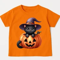 Koszulki dla dziewczynek - Pomarańczowa koszulka z dynią na Dzień Dyni - kotdynia24 - miniaturka - grafika 1