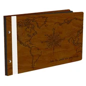 Albumy fotograficzne - Album Na Zdjęcia W Bejcowanej Drewnianej Oprawie Take The World Into Your Hands Z Czarnymi Kartami Z Grawerem - miniaturka - grafika 1