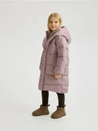 Kurtki i płaszcze dla dziewczynek - Reserved - Pikowany płaszcz z naturalnym puchem - fioletowy - miniaturka - grafika 1