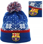 Czapki damskie - Czapka Zimowa FC Barcelona Dla Dorosłych Pompon Herb Śnieżynka Świąteczna - miniaturka - grafika 1