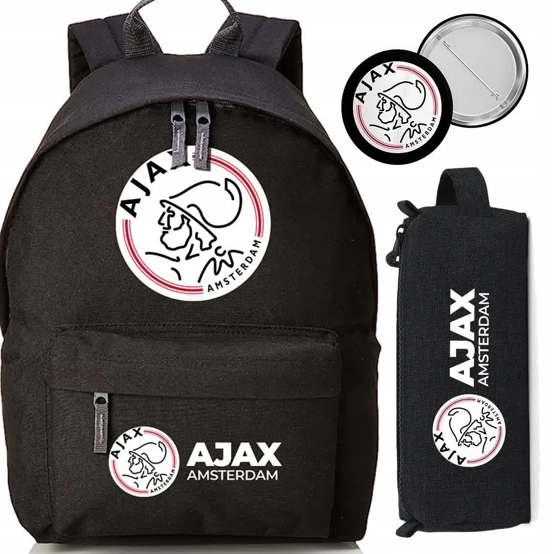 Zestaw do Szkoły Czarny Plecak + Piórnik + Pin AJAX AMSTERDAM Piłka Nożna